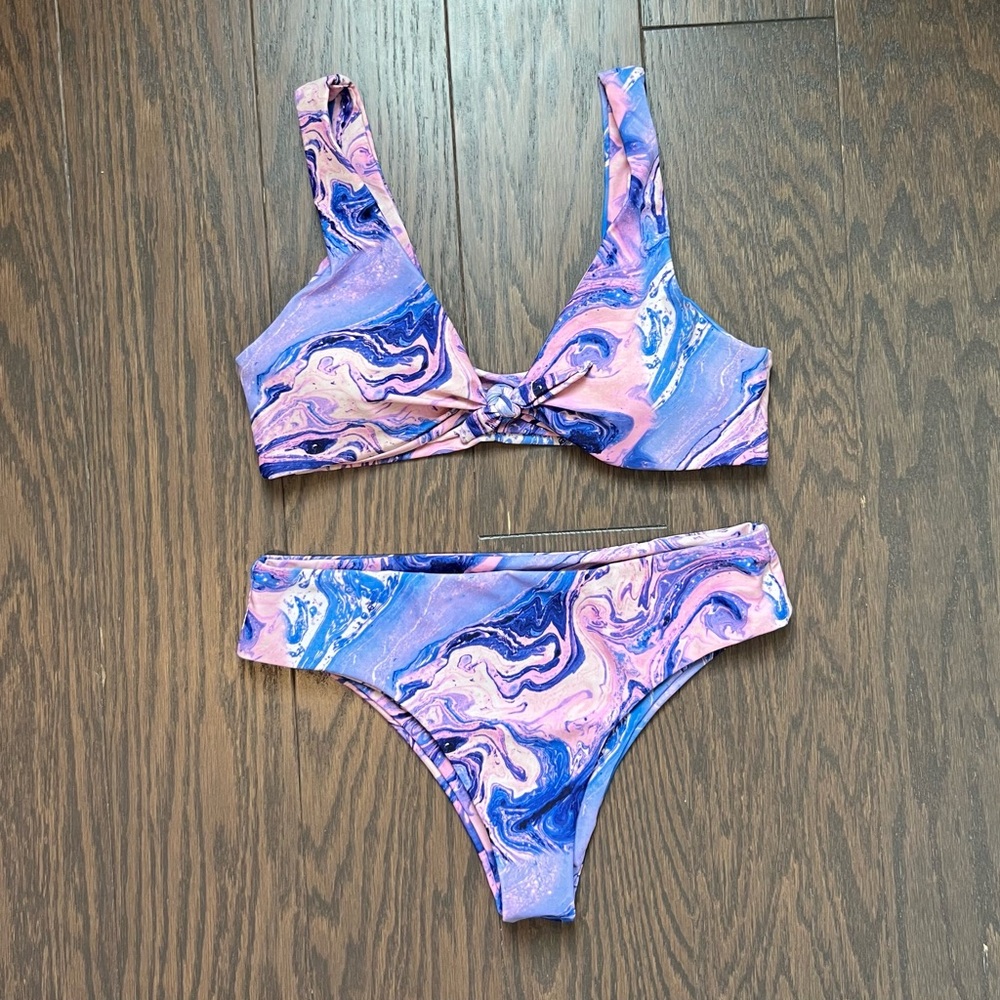Marshalls Purple and Pink Marble Print Bikini Set